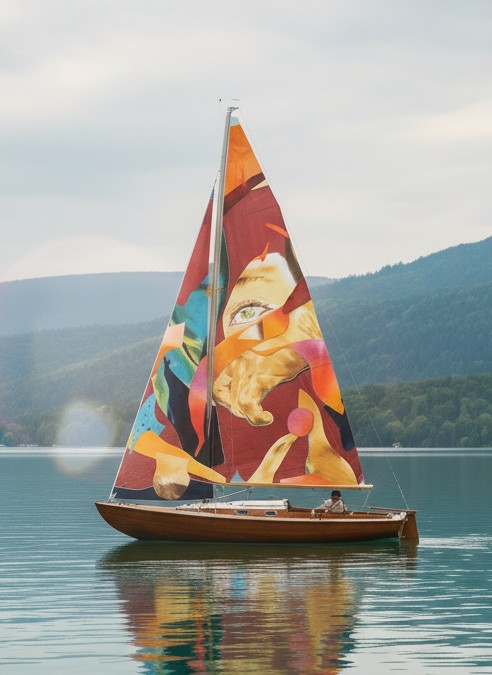 Calma — Druck auf Dacron Segel, Mahagoni Daysailor